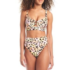 bar III Leopard Print High Waist‎ Bikini Set Tie Back Swimsuit Medium- NWT